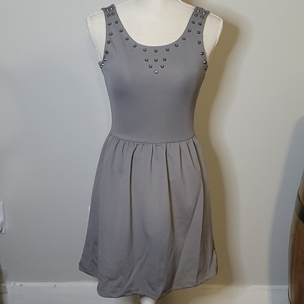 NWT Poof Couture Gray Dress W/Metal Accents Small - Picture 1 of 7